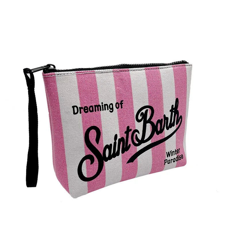 SAINT BARTH Autumn/Winter New Handbag Female Clutch Bag Vertical Pattern Pink Canvas Diving Handbag