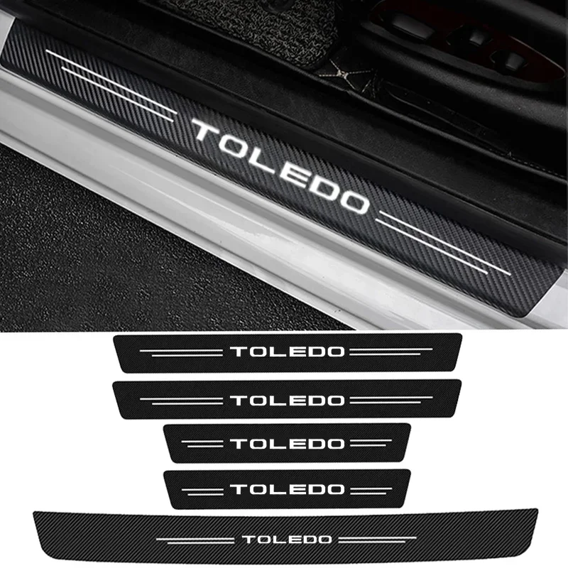 Carbon Fiber Car Door Pedal Strips for Seat Toledo Logo Auto Door Threshold Sill Protective Rear Trunk Bumper Guard Stickers