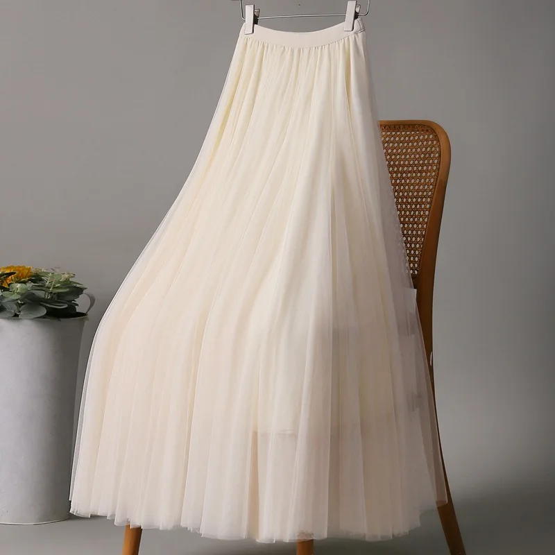 

New 2026 Spring Summer Women's 28 Colors Mesh Half Skirt Femalesweet Elegant High Waist Slimming A-line Long Skirt