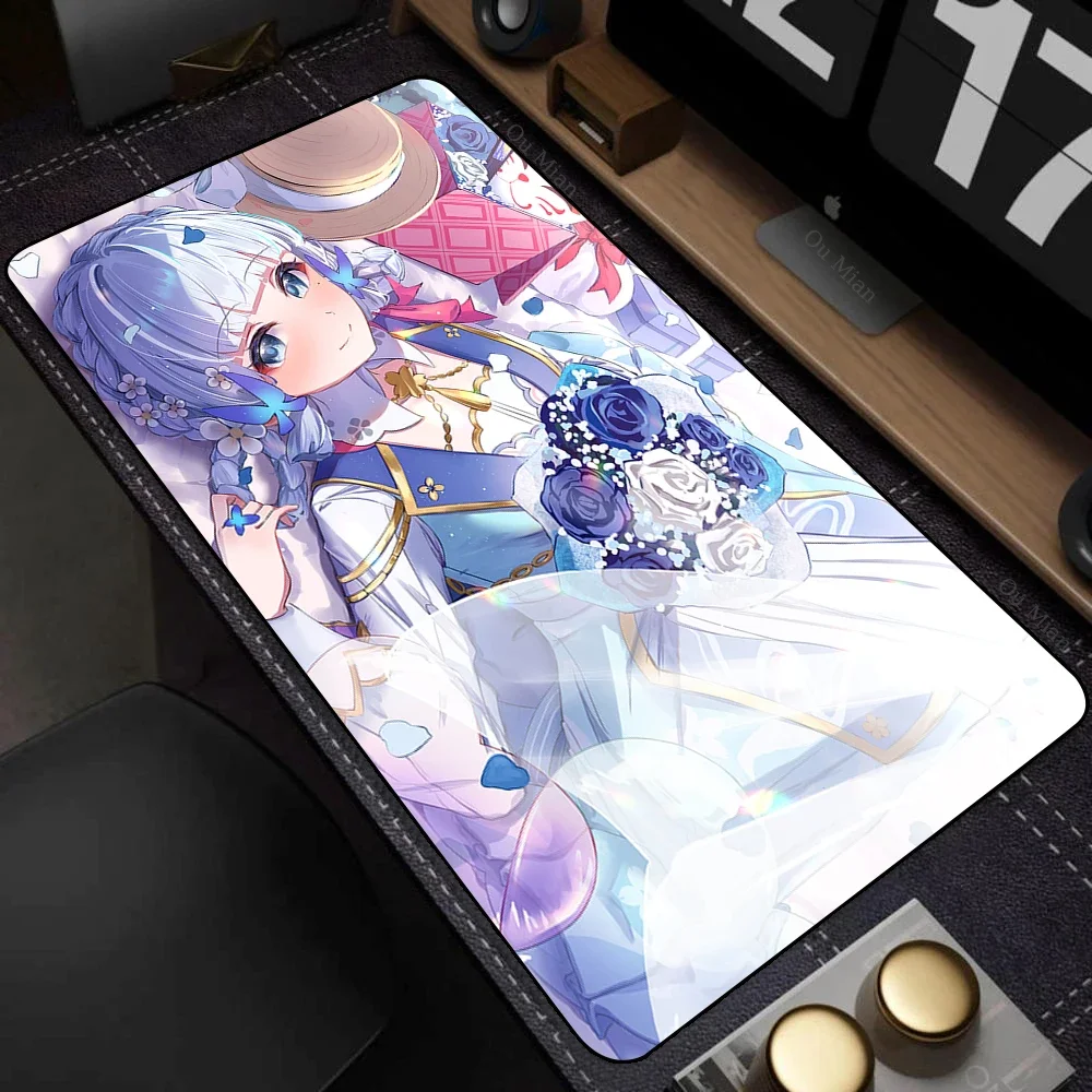 Kamisato Ayaka Mouse Mat Genshin Impact Mousepad Anime Kawaii Desk Mat مع وسادة ملحقات الألعاب Prime Gaming XXL لوحة المفاتيح #3