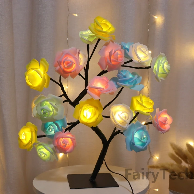 24 LED Table Lamp Rose Flower Tree USB Night Lights Christmas Decoration Gift for Kids Room Rose Flower Lighting Home Decoration