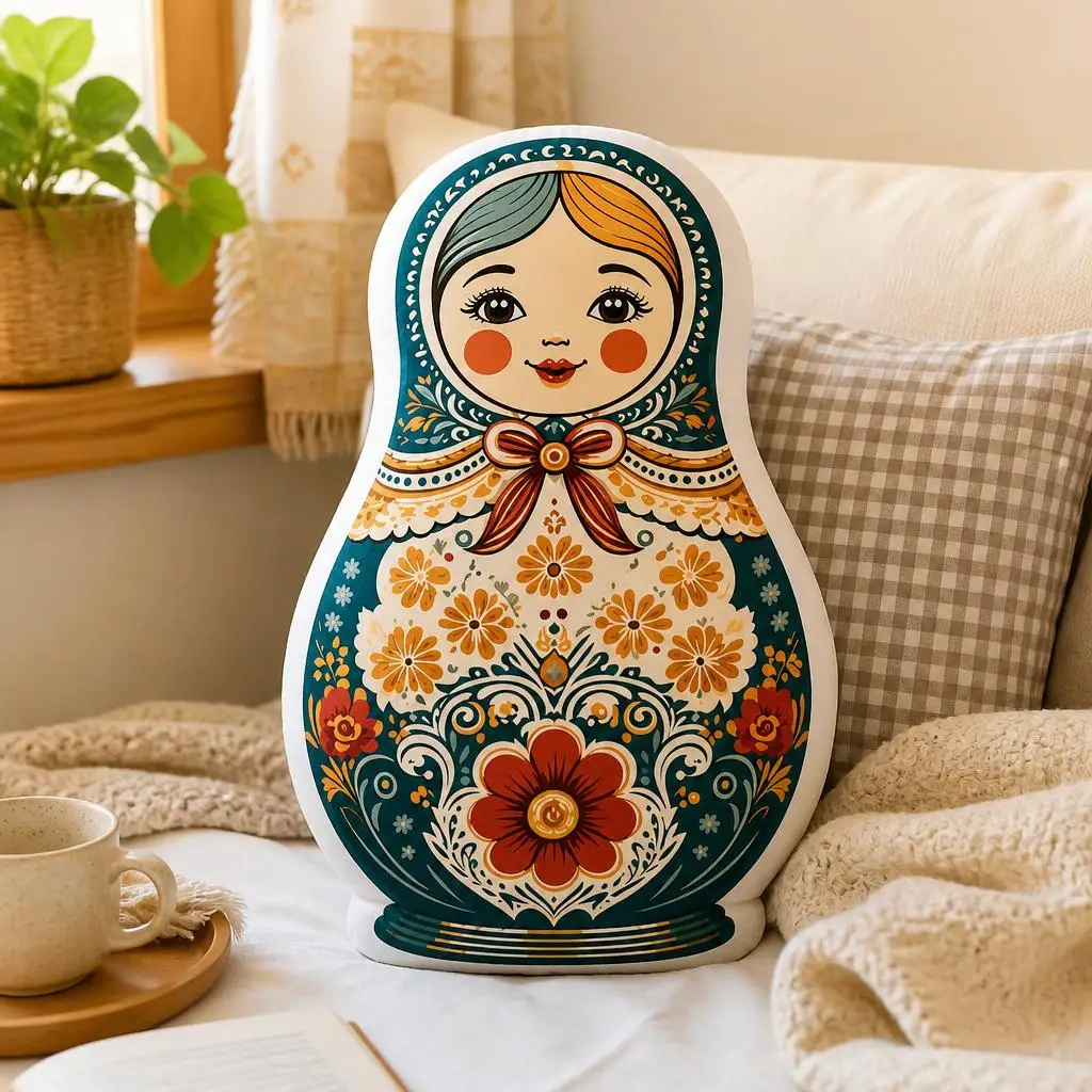 Matryoshka Doll Russian Nesting Folk Floral Slavic Plush Pillow Cushion Irregular Stuffed Throw Pillow Home Decor Gift Sofa Bed