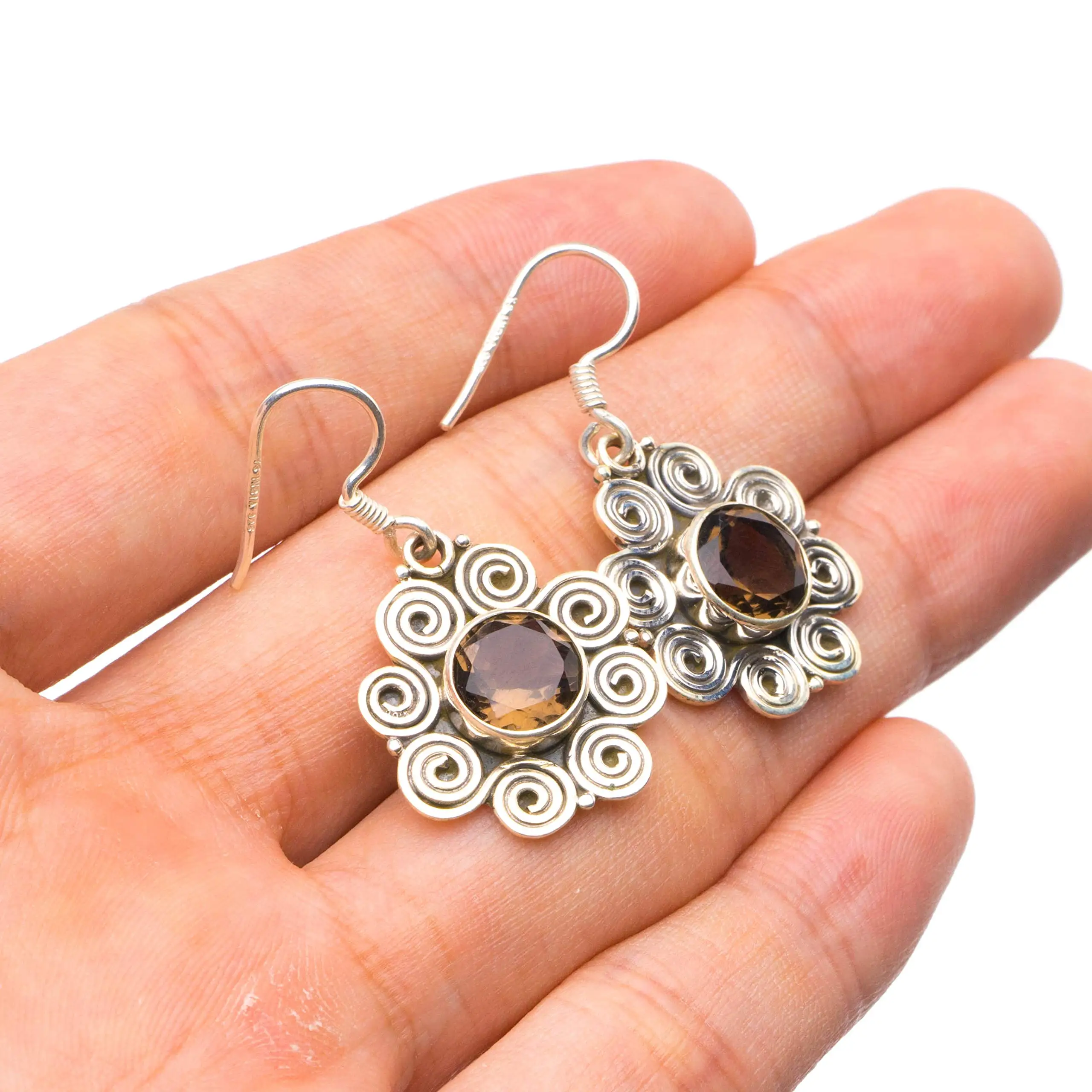 

StarGems® Natural Smoky Quartz Handmade Unique 925 Sterling Silver Earrings 1.25" Y1866