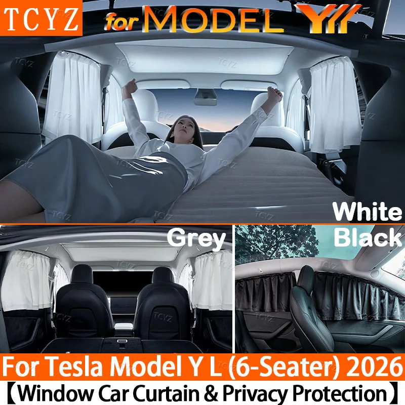 For Tesla Model Y L 2026 6-Seats Ice Crystal Car Curtain Side Window Privacy Sunshade&Front Rear Windshield SideSun Shade Cover - view 2