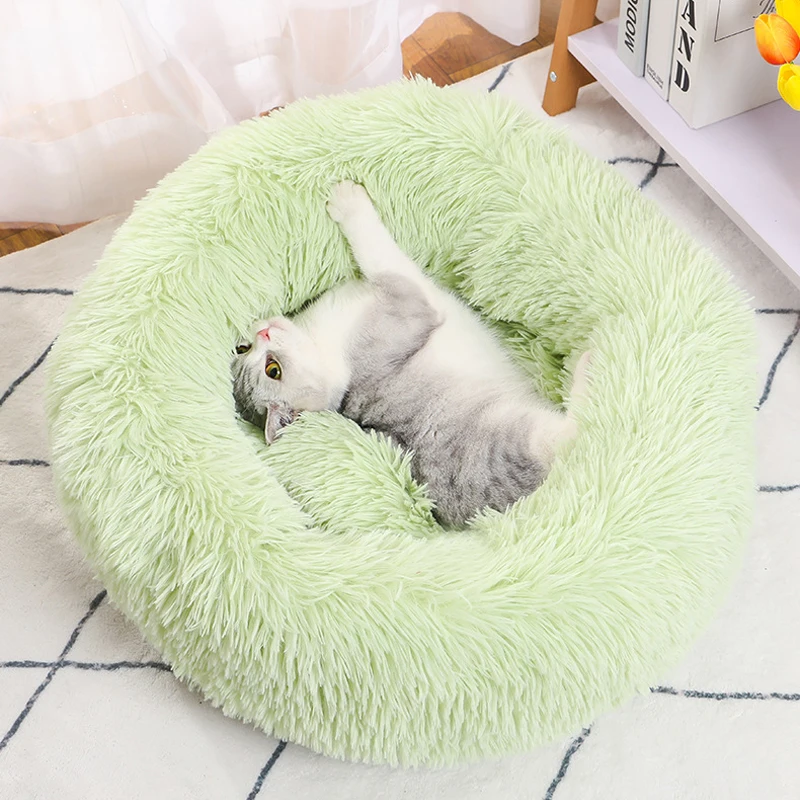 Round Cushion Winter Warm Sleeping Pet Bed for Large Dog Bed Super Soft Cat Bed Long Plush Dog House for Medium Dog House Winter