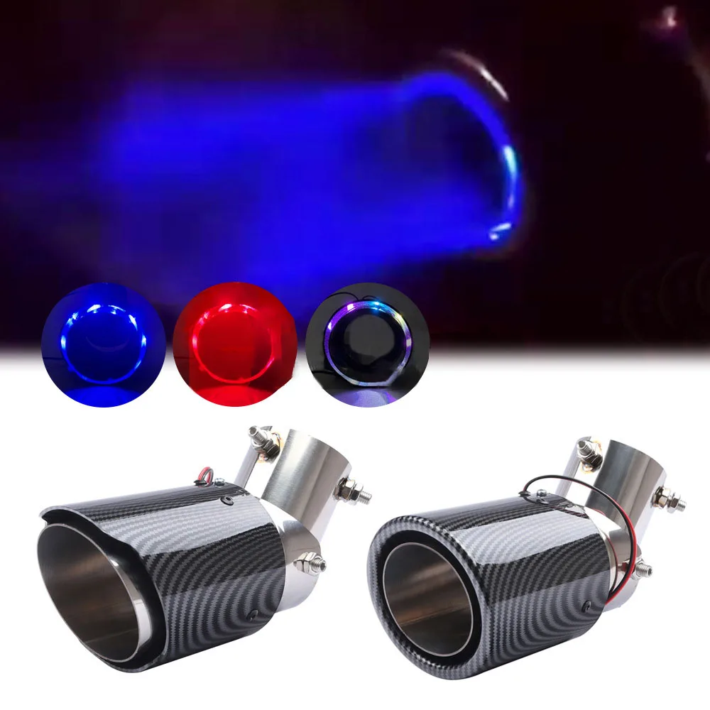 

Car Adjustable Carbon Fiber Tailpipe With Led Lights Spitfire Tailpipe 63mm Elbow Tailpipe With Lights Universal Car Exhaust Tip