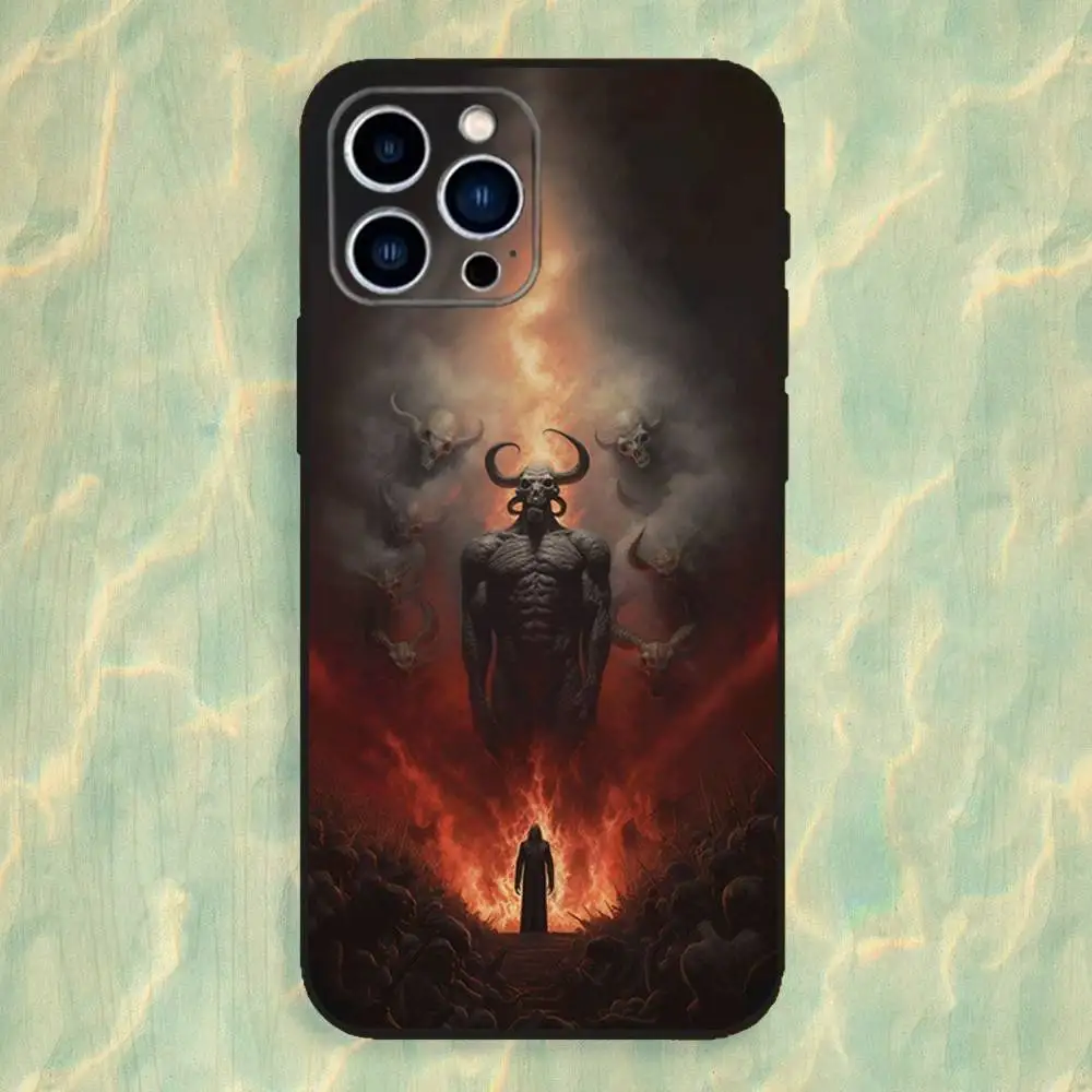 حافظة هاتف آرت هيل شيطاني لهاتف آيفون 16,15,14,13,12,11 Plus,Pro Max,XS,X,XR,SE,Mini,8,7,غطاء أسود من السيليكون الناعم