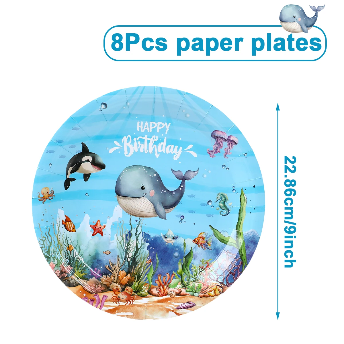 Tischdecke, Tassen und Teller zur Dekoration für eine Geburtstagsfeier mit Meerestieren, Kindergeburtstagsdeko, Geschenk für Kinder, Dekoration für eine Party im Unterwasser-Thema, Baby-Shower-Zubehör. – Detail 2