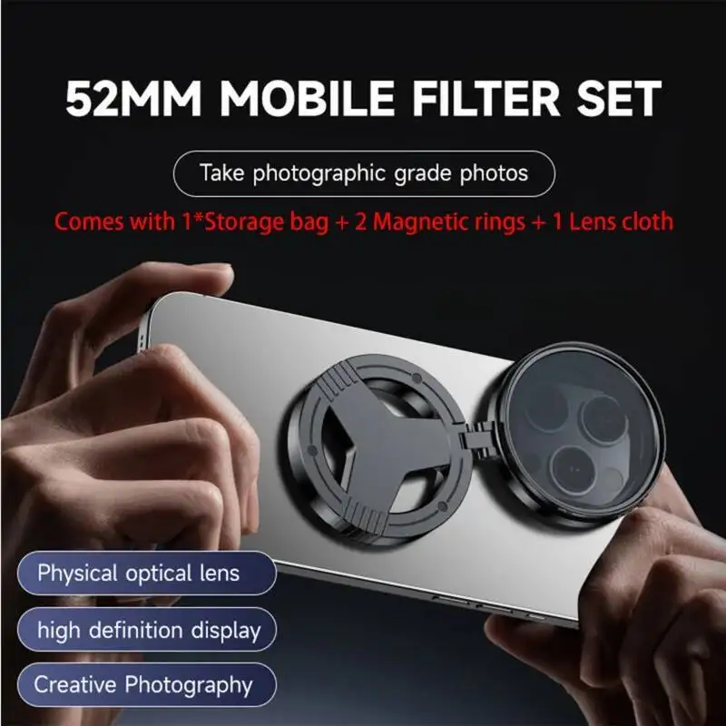 OUIO-filtro polarizador CPL para lente de teléfono, soporte magnético de 52mm para teléfonos inteligentes IPhone, Samsung, adaptador de montaje magnético retráctil