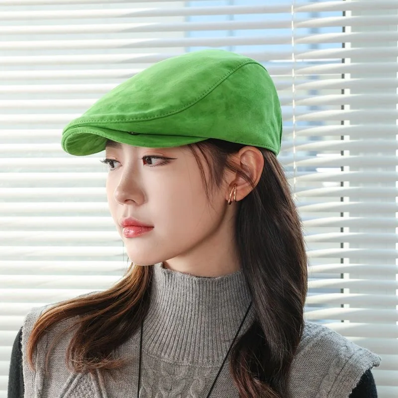 Retro 2025 Winter Genuine Suede Leather Women/Men Boina Hat Matte  Sheepskin Beret Warm Spring Cotton Golf Hats Beret Hat