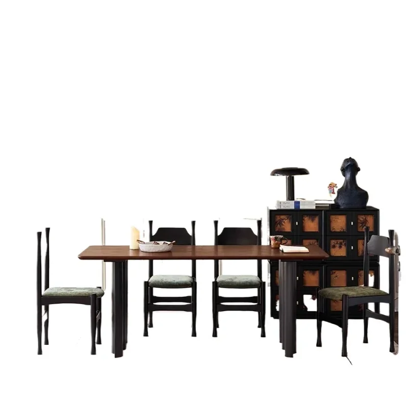 

French retro solid wood long conference table, small household dining table designer rectangular