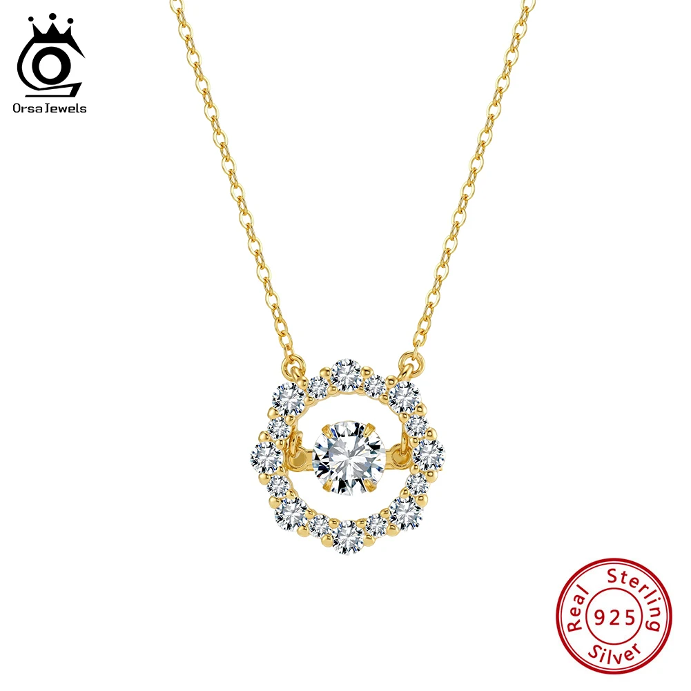

ORSA JEWELS S925 Silver GRA Moissanite Round Necklace for Women Sparkling Diamond Pendant Chain Wedding Fine Jewelry Gift SMON19