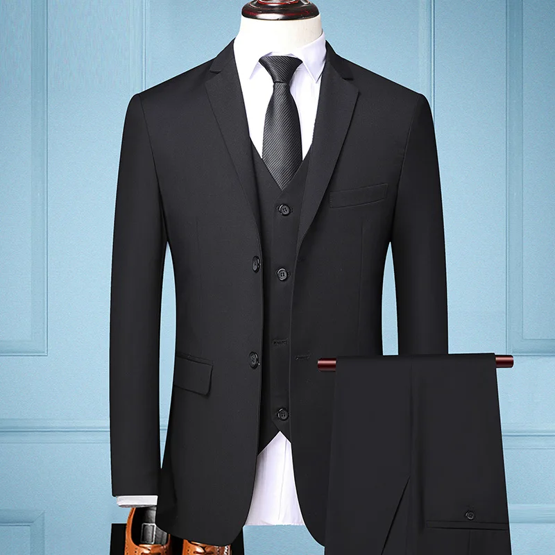 Men's Smart Casual Spring And Autumn Korean Three Piece Formal Suit Form Fitting Professional Business Groomsmen Wedding Suit