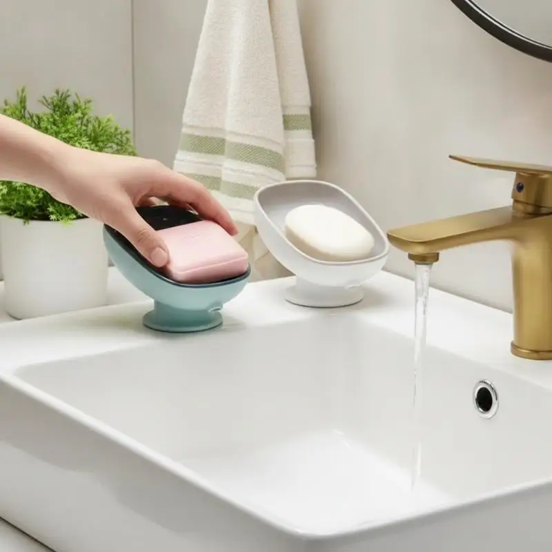 Self Draining Soap Holder with Super Suction Cup Detachable Tray Soap Dish for Bathroom Kitchen Sponge Storage