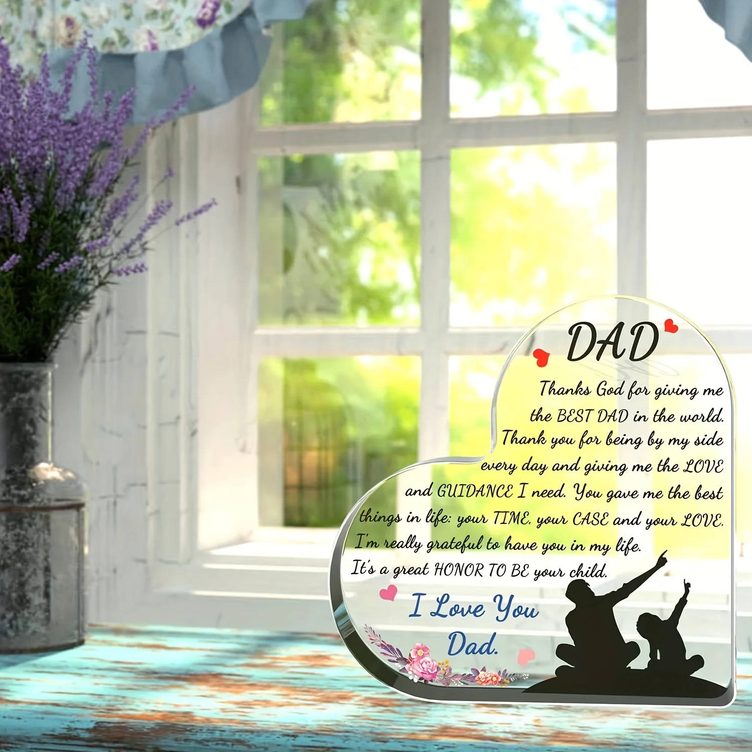 Heart Shape Acrylic Plaque for Dad Birthday Father's Day Thankful Quote Blessed Wish Memorial Keepsake Gift Thank You Dad
