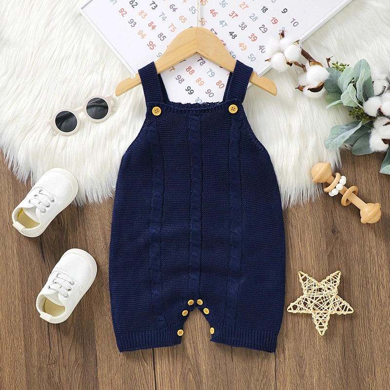 Baby Romper Fashion Solid Infant Boy Sling Clothes  Knitted 0-18M Overalls Newborn Girl Jumpsuit Sleeveless Cute Summer Playsuit