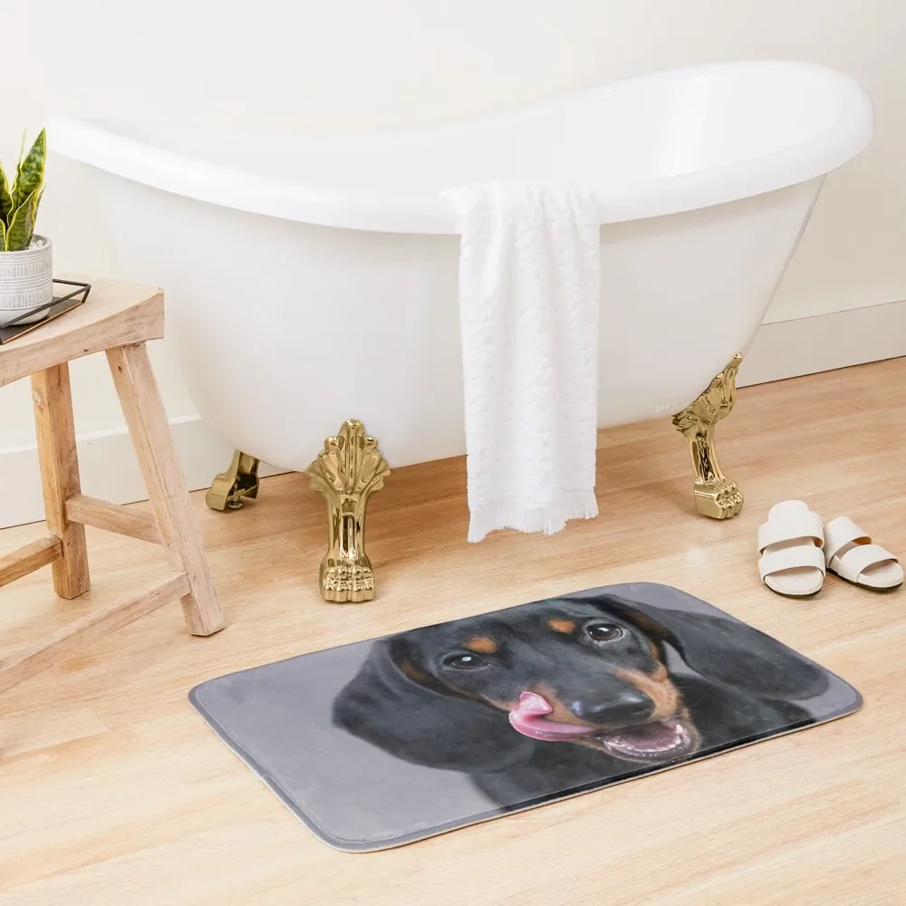

Dachshund Dog photo portrait funny tongue Bath Mat Absorbent Rug Bathroom Use Mat