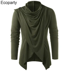 Spring Autumn Men'S Fashion Leisure Long Sleeve Pirate T-Shirt Green Asymmetrical Overlap Cardigan Slim Shawl Collar Tops For Me