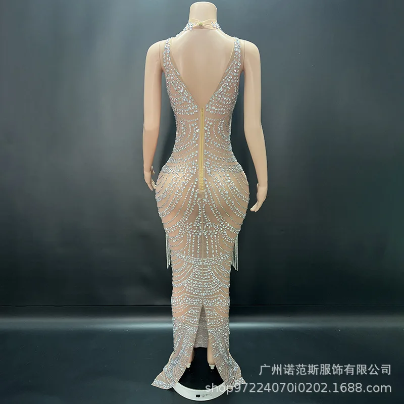 الراقية الصناعة الثقيلة حجر الراين مزاجه الخصر عالية فستان شفاف الاجتماع السنوي المرأة الراقية فستان Vestido Festas