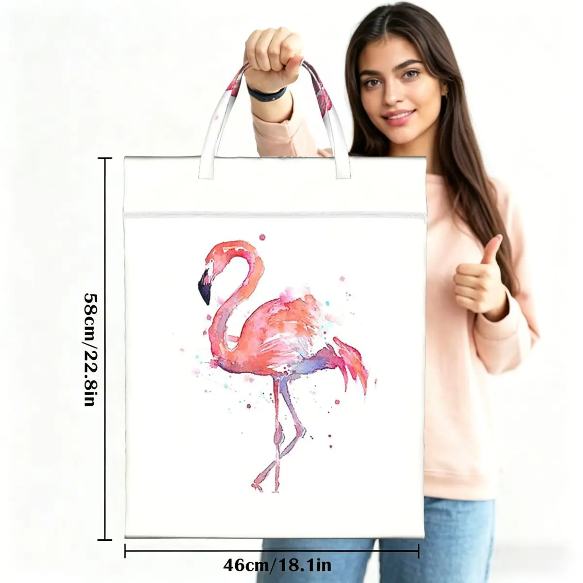 Pink Flamingo Watercolor Illustration Travel Laundry Bag Waterproof Reusable Dirty Clothes Pouch Yoga Vacation Washing Basket - view 2