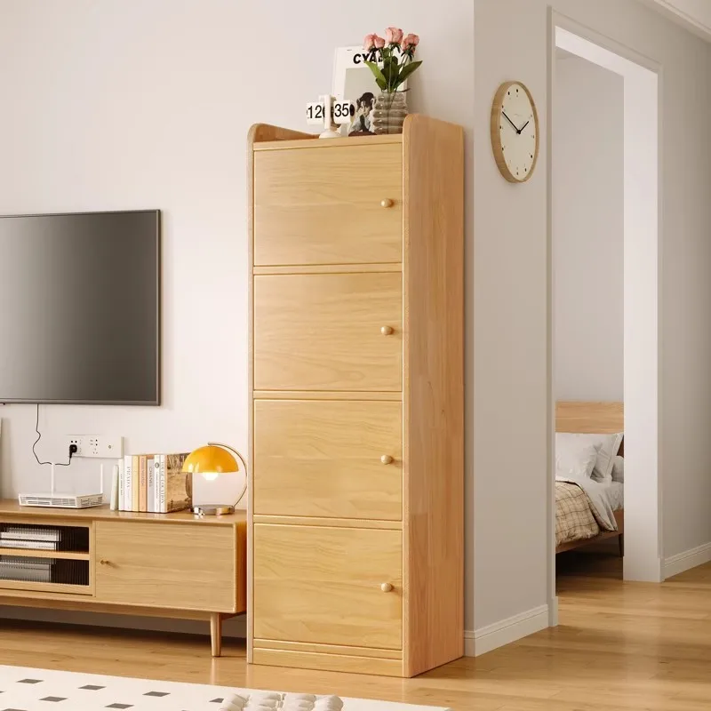 

Bookshelf living room TV solid vertical wooden locker integrated storage high and narrow