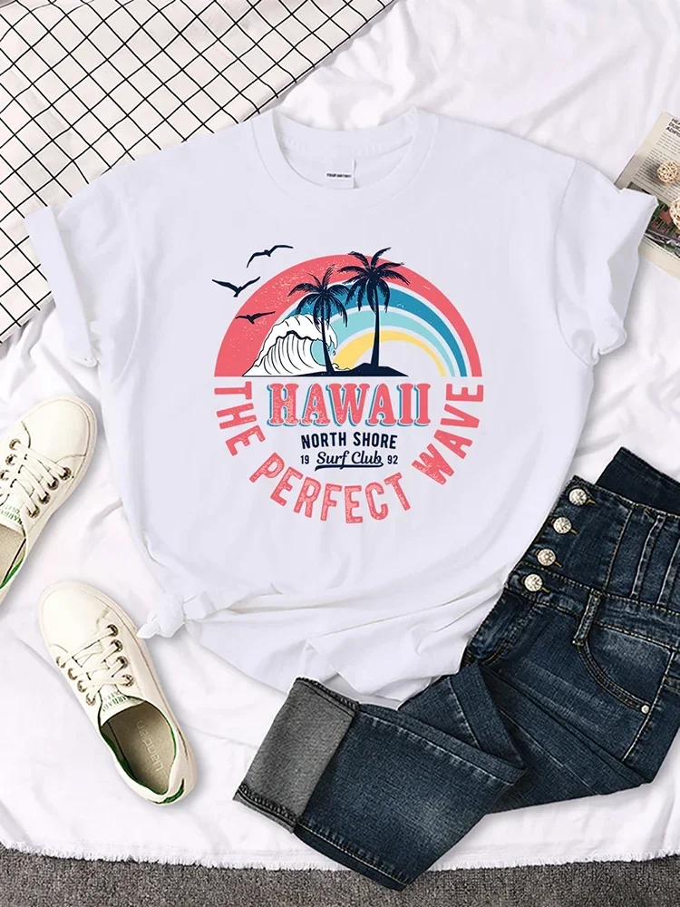 Hawaii The Perfect Wave Print T-Shirt Original Hipster Streett-Shirts Creativity Casual Tshirt Harajuku Niche T-Shirt