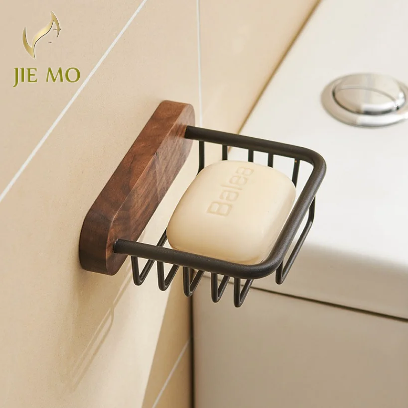 

Мыльница из орехового дерева, настенная, без перфорации, для ванной комнаты, бытовая мыльница, сливная полка для хранения