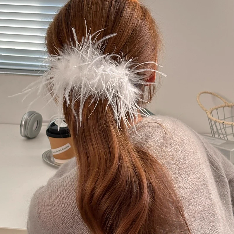 

Lystrfac New Puffy Feather Hairpin Banana Hair Clips for Women Girls Back Head Hairpin Horsetail clip Fashion Hair Accessories