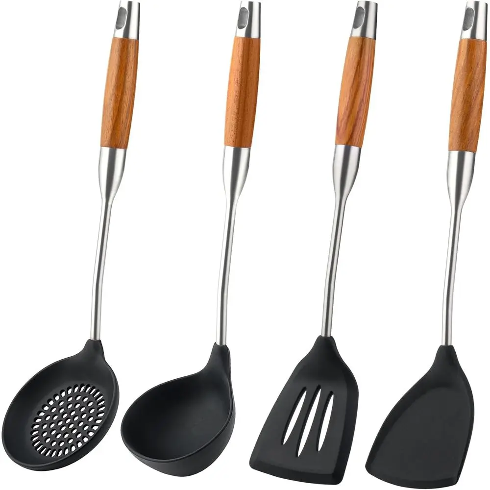 

Spa Turner, Ladle, Skimmer Tool Set, Stainless Steel Non Stick Heat-Resistant Cooking Utensils, BPA Free Kitchen Utensils, Woode
