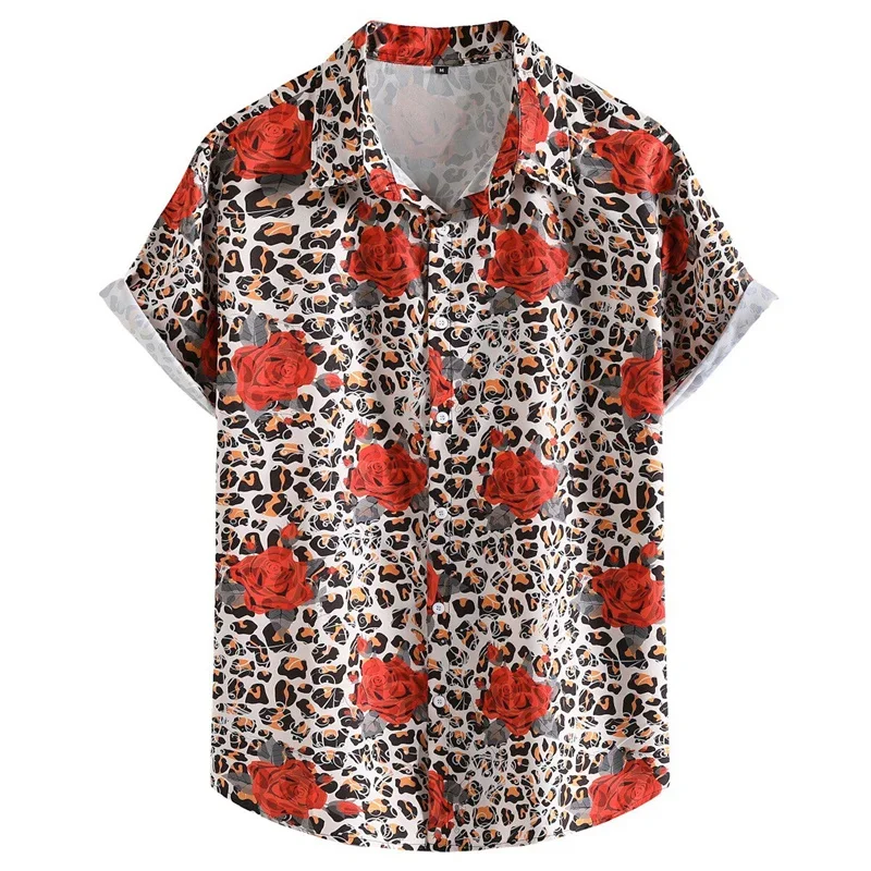 Leopard Hawaiian Sexy Floral Male Camisa Slim Fit Short Sleeve Party Beach Casual Men\'s Shirts For Man Clothing Social Retro