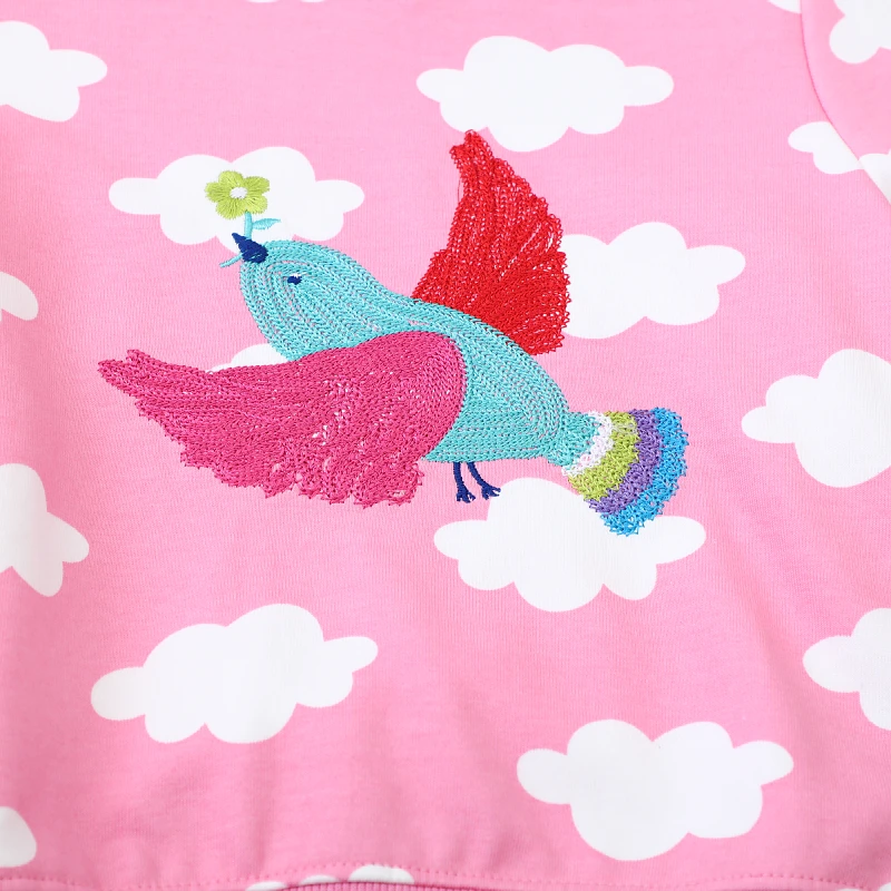 Little maven Autumn Spring Active Kids Clothes Baby Girls Cartoon Clouds Birds Embroidery Sweatshirts Pink Children Tops Hoodies