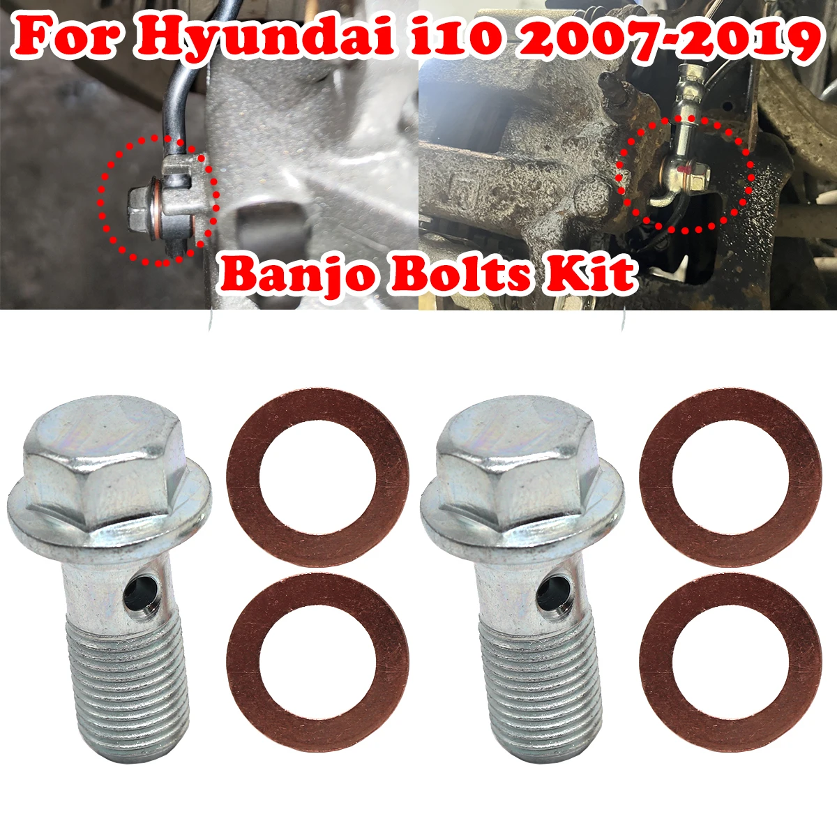 

1/2kit For Hyundai i10 Front Left Right rear Caliper Hose Lines Banjo Fittings Bolts Copper Sealing Crush Washers 2007-2018 2019