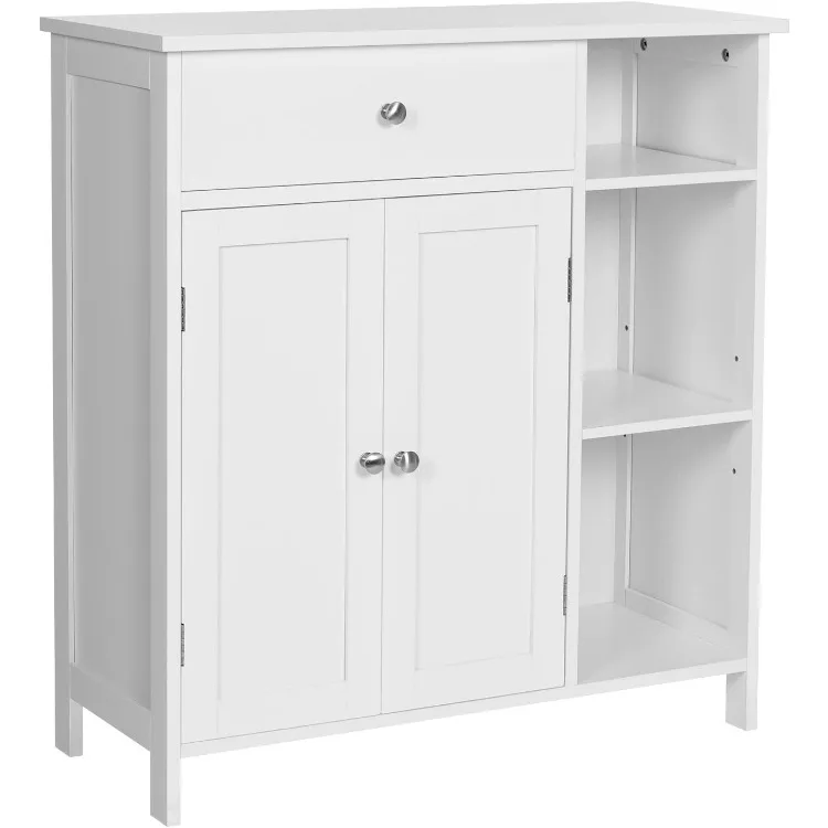 

Bathroom Cabinet Floor Cabinet, Freestanding Storage Cabinet with Drawer, 3 Open Compartments, Adjustable Shelves