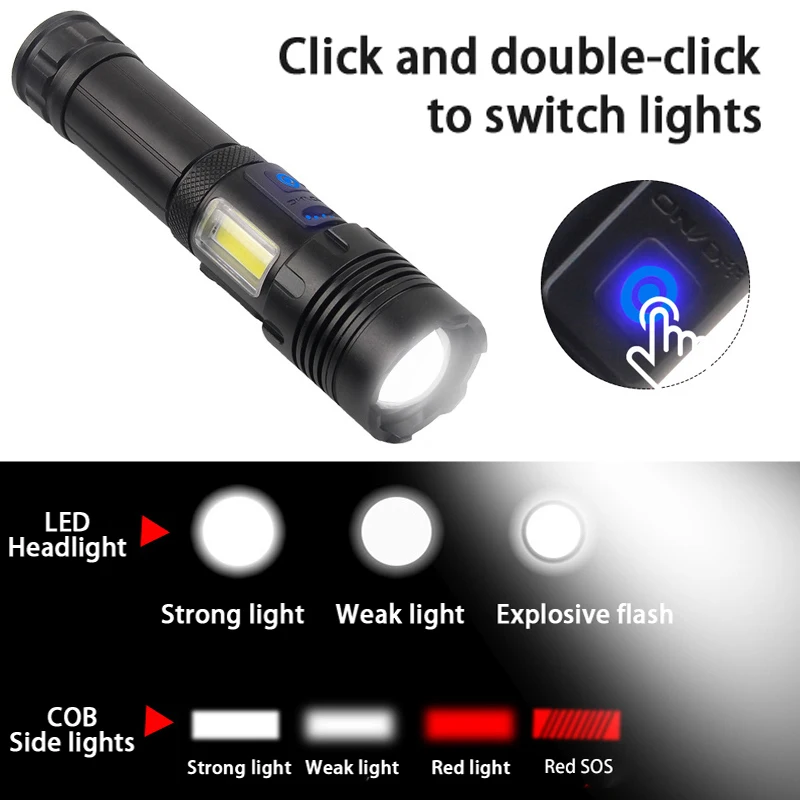 1200000 Lumens XHP160 Super Bright Led Flashlights USB Rechargeable XHP120 Flash Light Torch XHP50 Powerful Tactical Flashlight