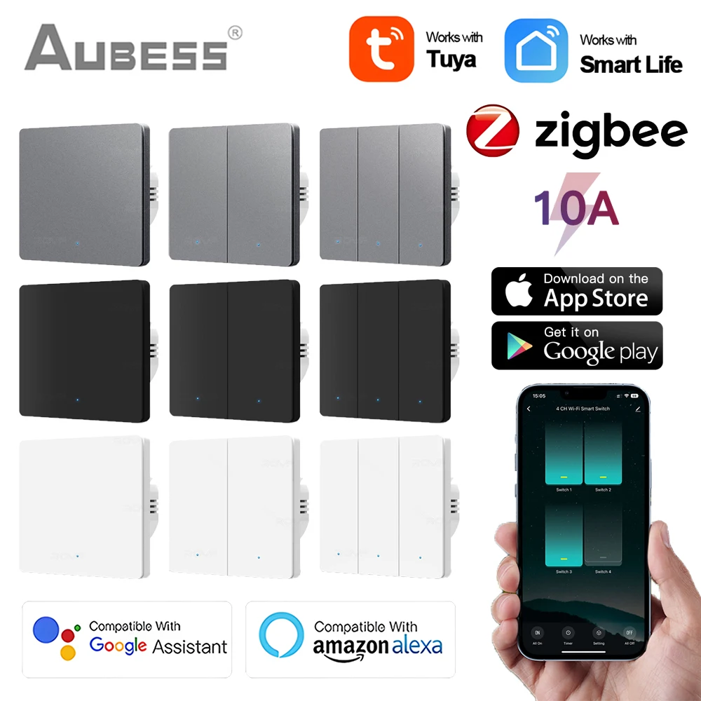 

Tuya Zigbee EU UK Smart Light Button Switch Automation Module No Neutral Wire Smart Life APP Remote Support Alexa Google Home