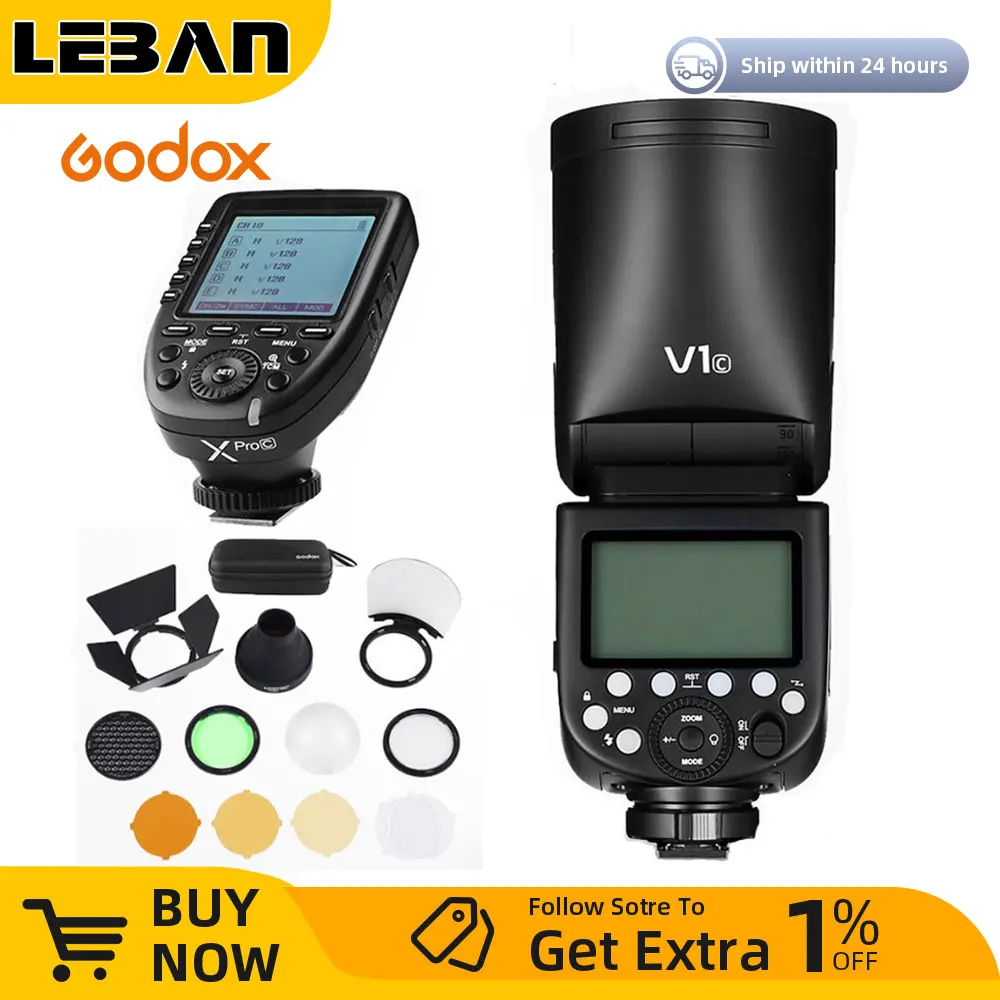 فلاش Godox V1 V1C V1N V1S V1F V1O TTL HSS 1/8000s Speedlite مع مشغل Xpro لكاميرات Canon Nikon Sony Fuji Olympus