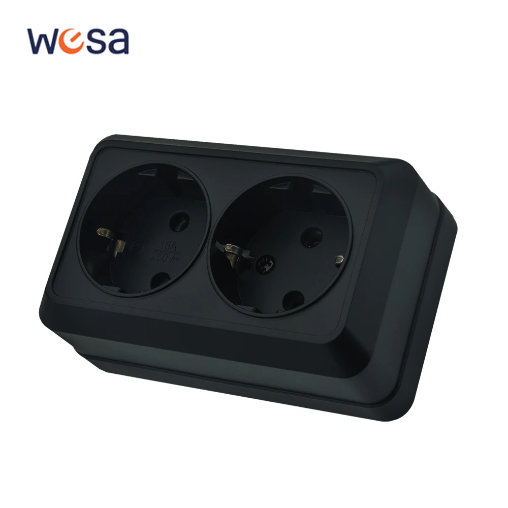 Black Wall Mounted Power Sockets Flame Retardant EU Standard Paint Plastic Electrical Outlets With Ground Plugs Socket Classic