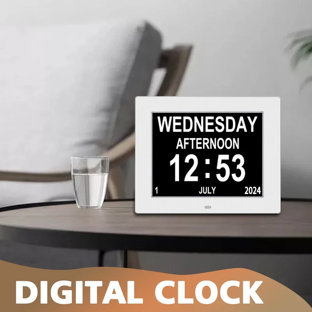 LED Digital Alarms Calendar Clock with Multi-Languages Medicine Time Reminder for Elder Home Desk Wall Decoration