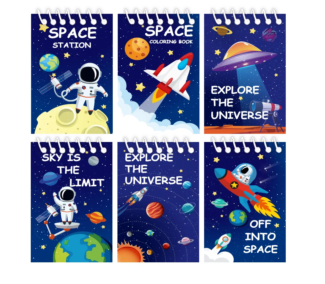 Outer Space Mini Notebook 6 Pack Kids Space Party Favors Solar System Astronaut Science Rocket Planet Small Spiral Notepad for S