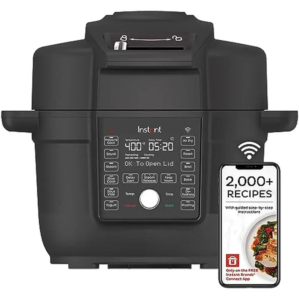 6.5 Quart Ultimate Lid WIFI 13-in-1 Air Fryer Pressure Cooker Combo Sauté Slow Cook Bake Steam Roast Warm Dehydrate Yogurt Sous