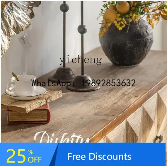 wabi sandy wind retro old solid wood foyer entrance cabinet American country bed and breakfast hotel decorative sofa