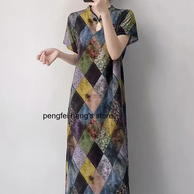 Women Summer New Chinese Style Long Sleep Dress Elegant High Grade Temperament Youth Style Nightgown Soft Home Loungewear
