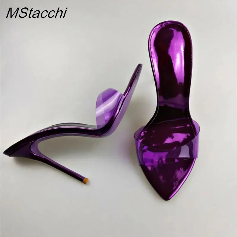 Pvc Transparent Shoes For Women\'s Sandals 2026 Summer Sexy Slippers Pointe Toe Thin Heels Stiletto Sandals Big Size Women Shoes