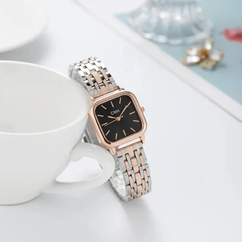 Reloj de pulsera de acero inoxidable Para Mujer, Relojes minimalistas de temperamento, Relojes de pulsera de cuarzo cuadrados pequeños Para Mujer