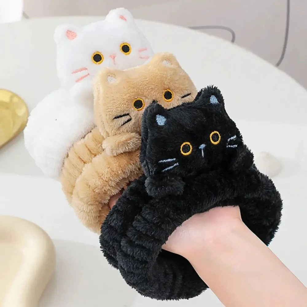 New Cartoon Cat Coral Fleece Head Bands Elastic Traceless Makeup Wash Face Hairbands Hair Accessories Non-slip