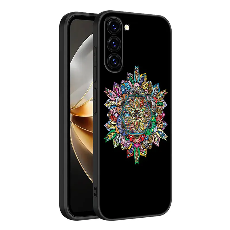 Vintage Indian Floral Henna Mandala Yoga Ethnic Black Silicone Phone Case For Samsung Galaxy S23 S21 S20 FE S24 S22 Ultra S10E