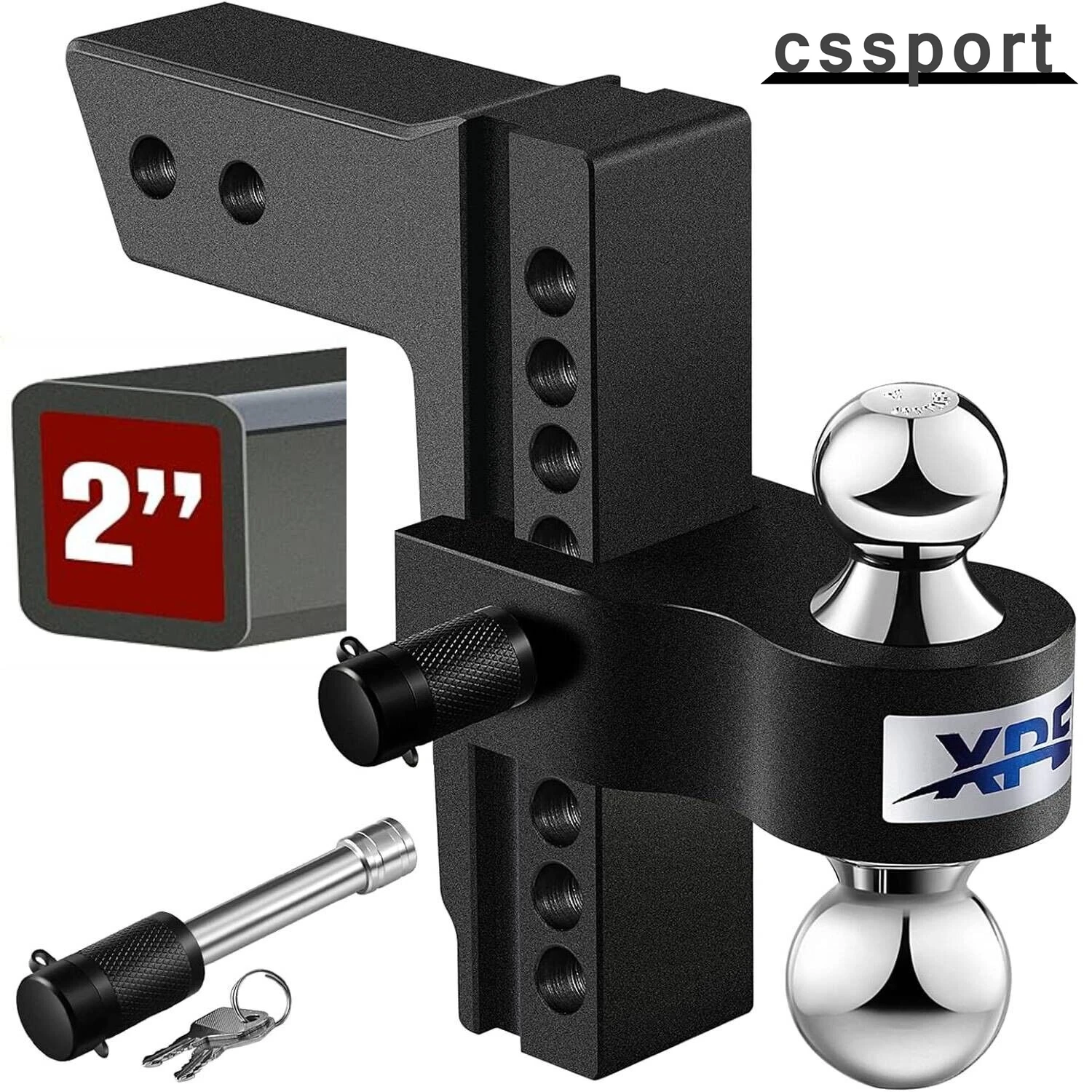 

XPE Adjustable Trailer Hitch- Fits 2'' Receiver Only, 8'' Drop/Rise Drop,Black