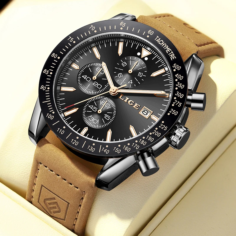 LIGE 2026 أفضل الساعات الفاخرة الرجال موضة العسكرية كوارتز ساعات المعصم الرياضة مقاوم للماء مضيئة جلدية ساعة رجالي Reloj Hombre #3
