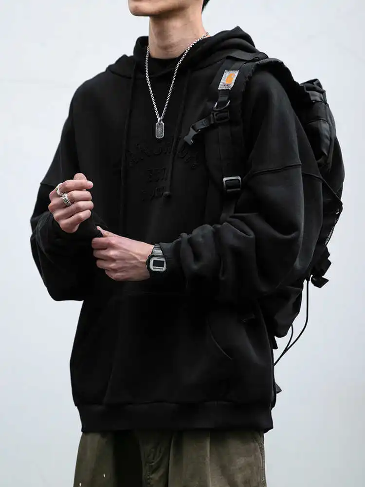 Mens Heavyweight Hoodie Garment Wax Washed Distressed Oversized Pullover Cotton Loopwheel High Quality Streetwear Sweatshirt
