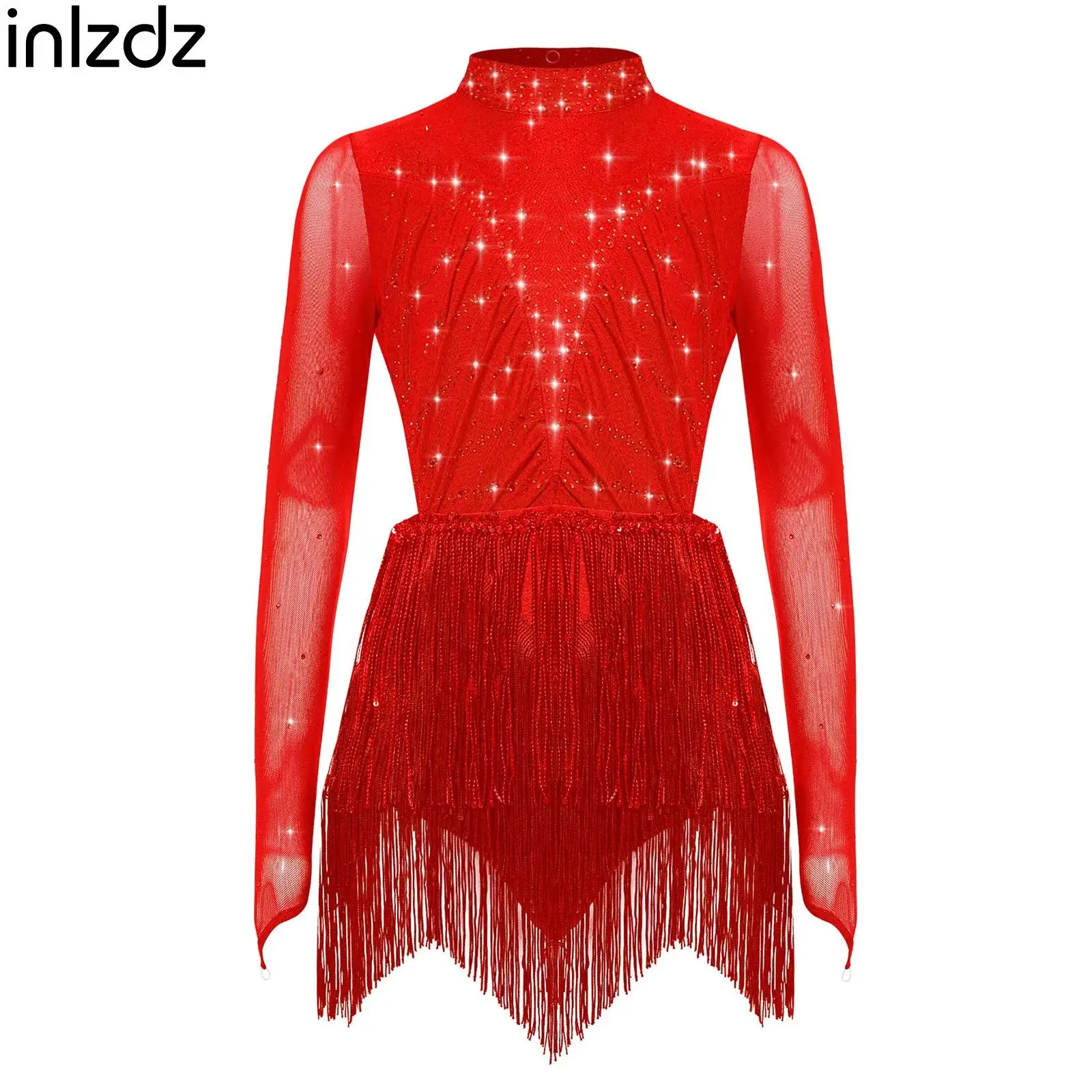 

Kids Girl Sequins Tassels Latin Dance Leotard Ballroom Salsa Samba Rumba Performance Dancewear Rhinestones Bodysuit Costume Suit